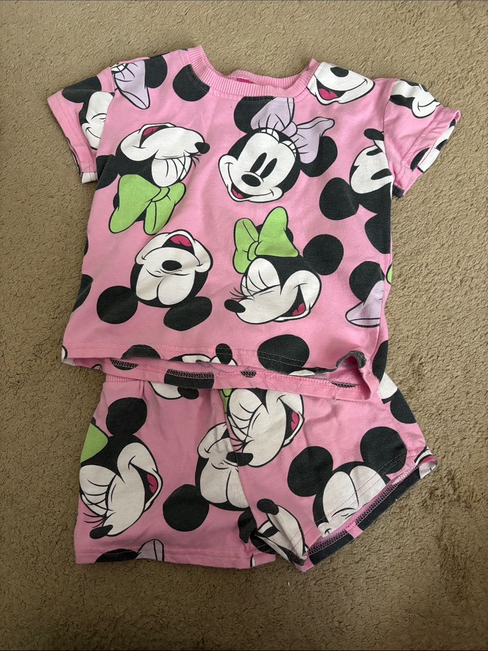 Disney Minnie Mouse Pink and Green Short Sleeve Pajama Set
